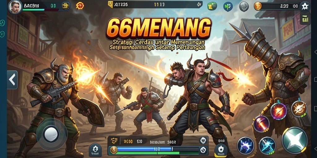 Layar gameplay 66MENANG yang mendebarkan dalam strategi pertarungan.
