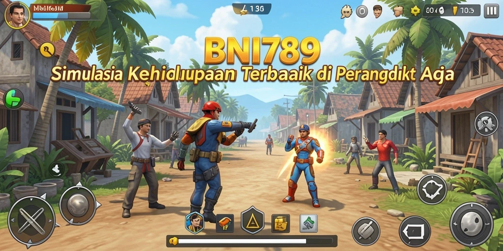 Screenshot BNI789 menunjukkan interaksi karakter dalam dunia simulasi.