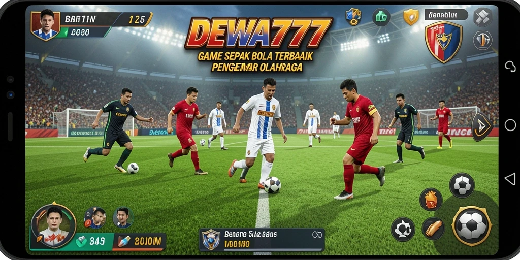 Screenshot menampilkan gameplay seru DEWA777 dalam pertandingan sepak bola.