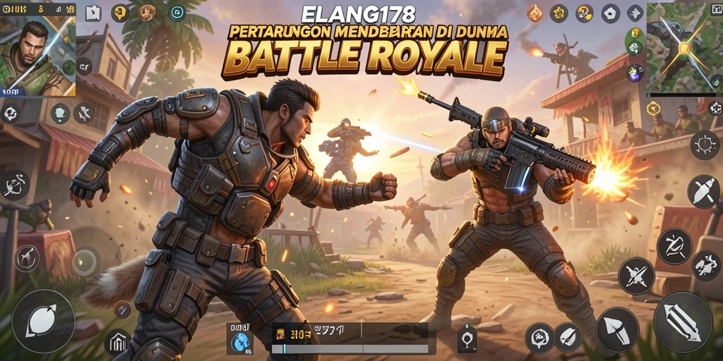 Tampilan gameplay epik dalam ELANG178 di medan perang Battle Royale.