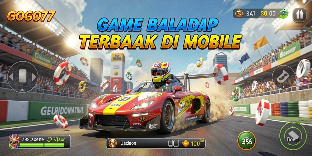 Gameplay mendebarkan GOGO77 dengan mobil balap cepat.