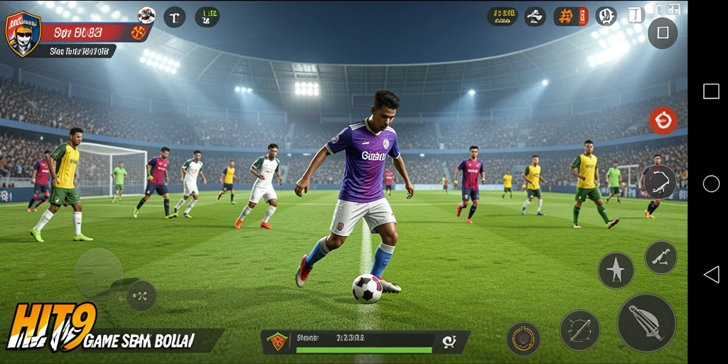 Screenshot utama HIT9 saat gameplay sepak bola yang seru.