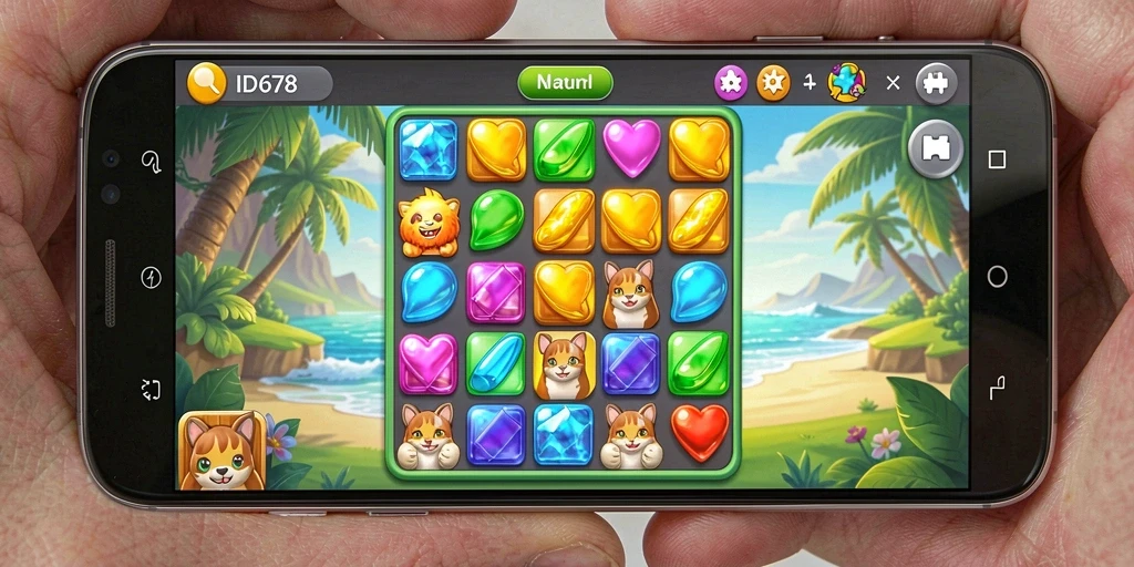 Tampilan menarik dari gameplay Match-3 di ID678.