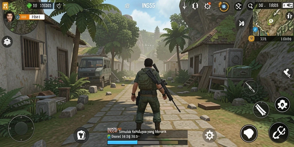 Tangkapan layar gameplay INS55 yang menggambarkan fase simulasi interaktif.