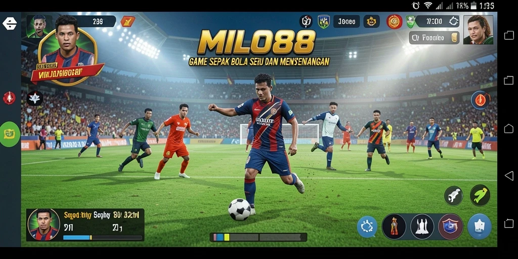 Screenshot utama MILO88 menampilkan aksi seru pemain di lapangan sepak bola.