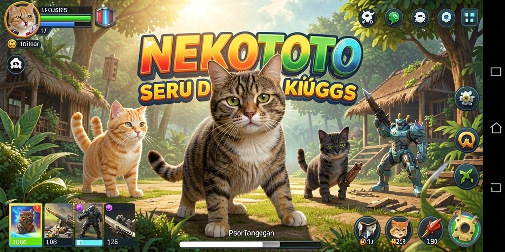 Tampilan aksi seru dari pertarungan kucing di NEKOTOTO.