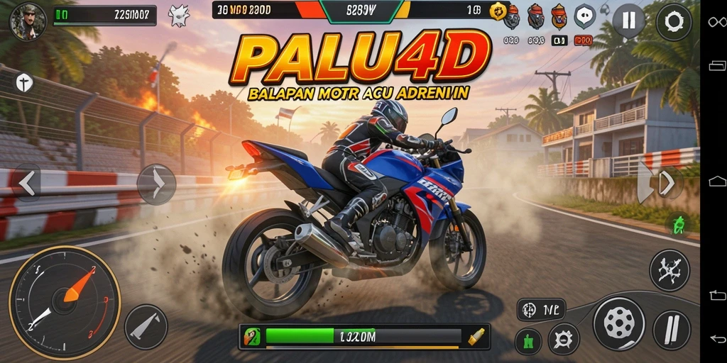 Screenshot PALU4D menampilkan aksi balapan motor yang seru dan menegangkan.
