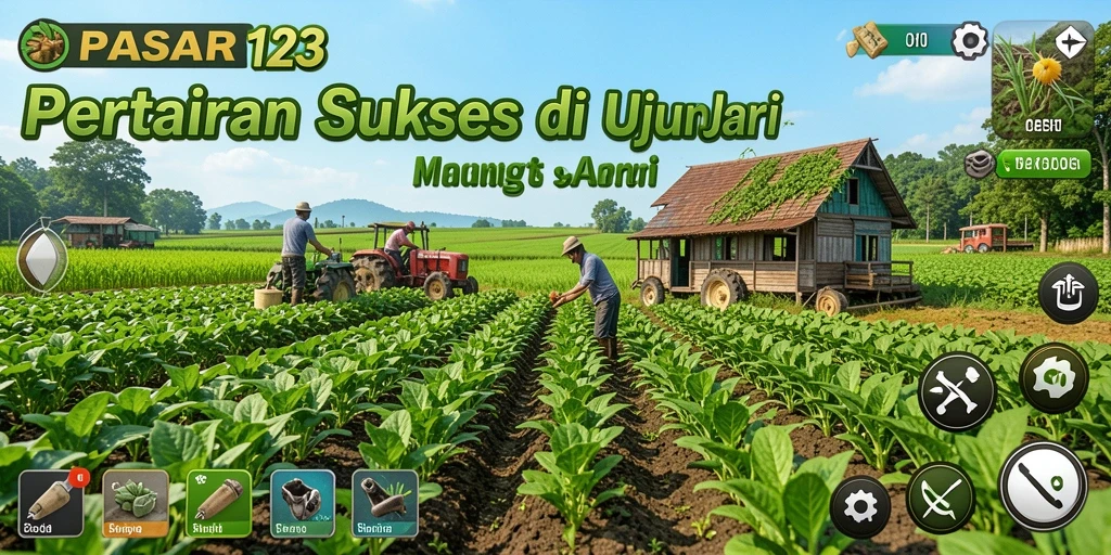 Tampilan gameplay PASAR123 yang menarik dan penuh warna saat bertani.