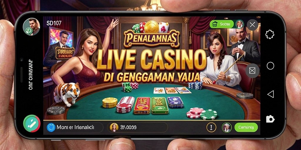 Screenshot gameplay SD107 menampilkan dealer dan pemain dalam suasana Live Casino.