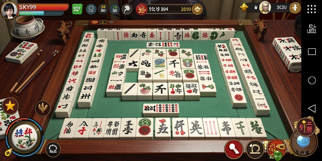 Tampilan layar permainan Mahjong di SKY99 yang memukau dan interaktif.