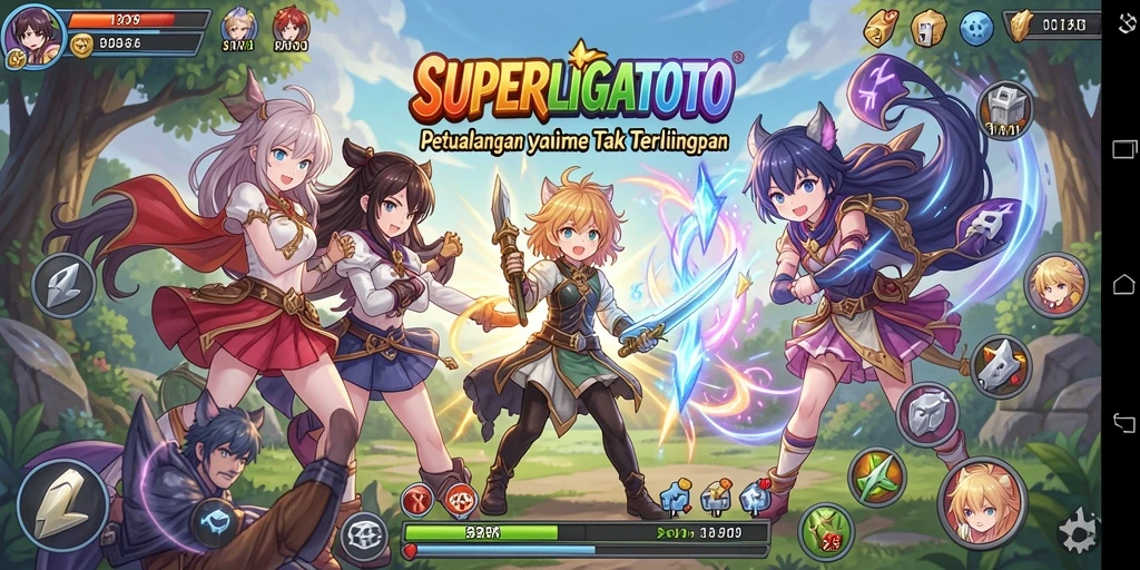 Tampilan gameplay SUPERLIGATOTO yang penuh aksi dan warna.