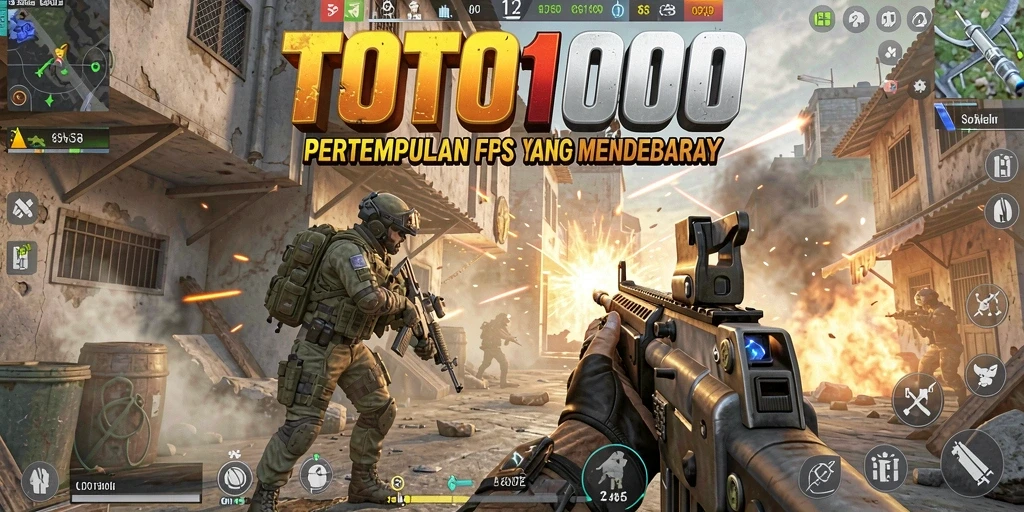 Tangkapan layar dari TOTO1000 menampilkan aksi tembak-menembak yang intens.